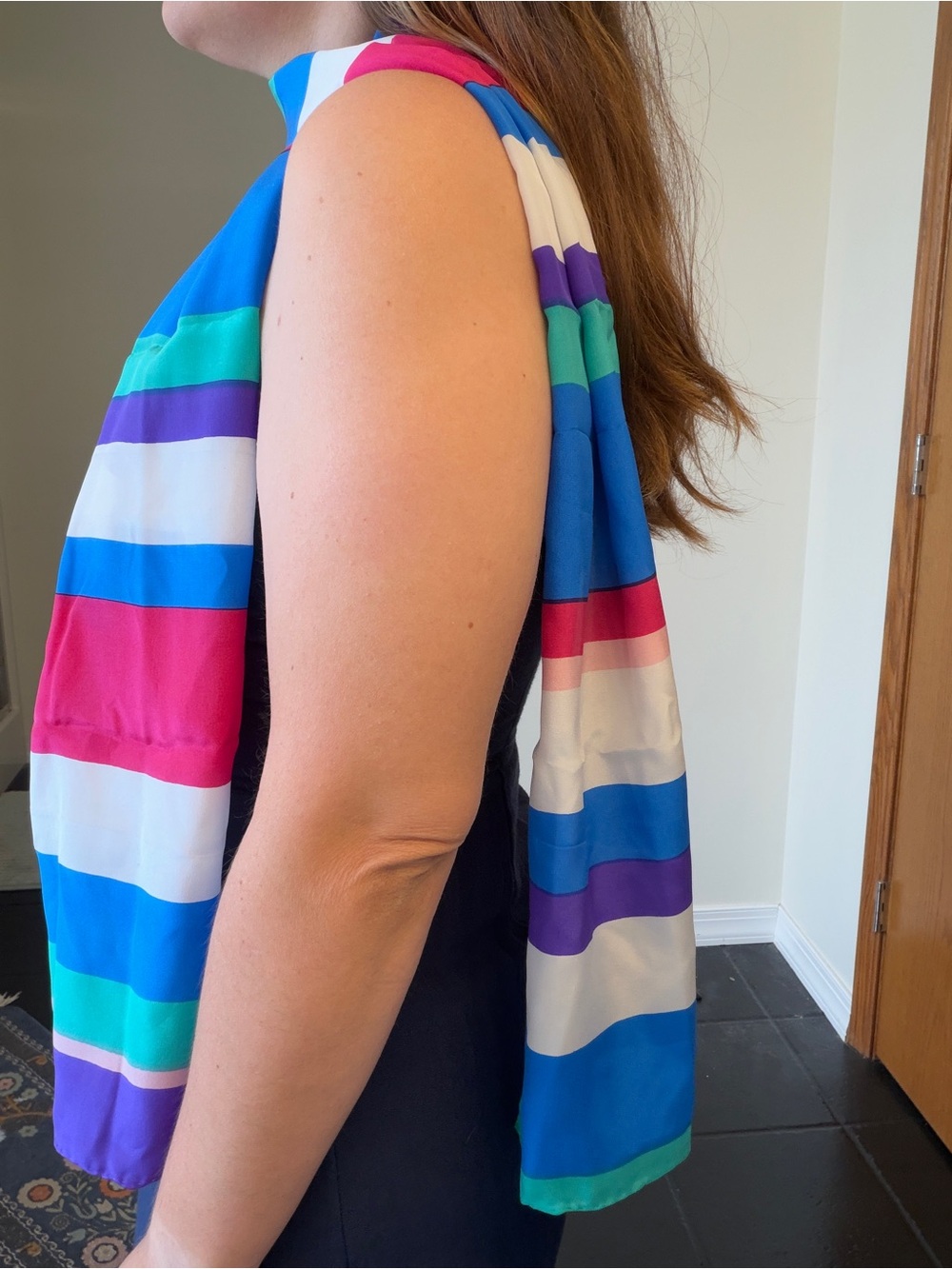Vintage Units 100% Silk Scarf Colorful Striped Long Skinny Neck Scarf - Picture 3 of 9